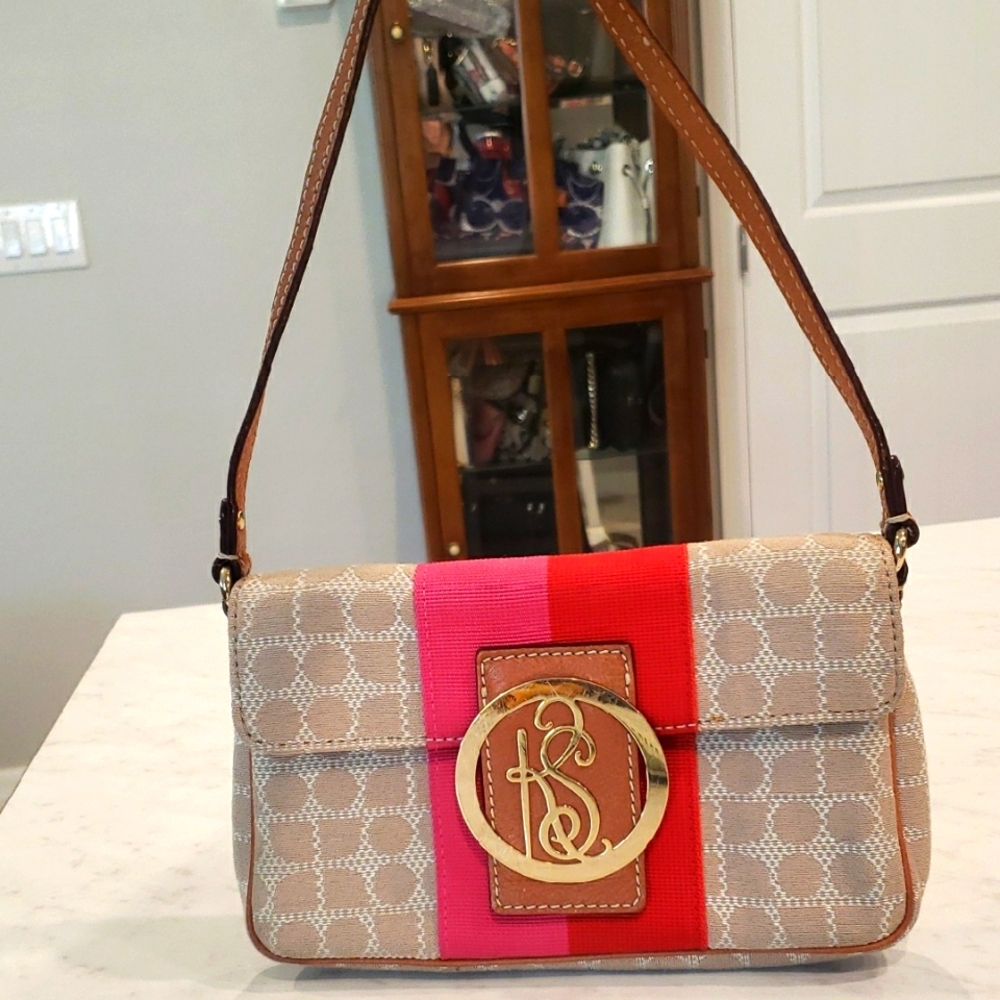 Kate Spade ♠️ Stylish Beige and Red Shoulder Bag Small Size 8"W × 5"H